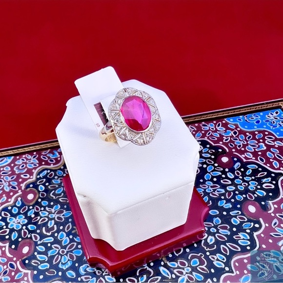 Gemstone & Diamond Vintage Ring. (14k White & Yellow Gold)